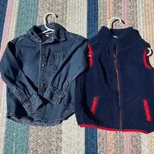 3T Bundle - Denim Button-Up Shirt & Navy Sherpa Vest